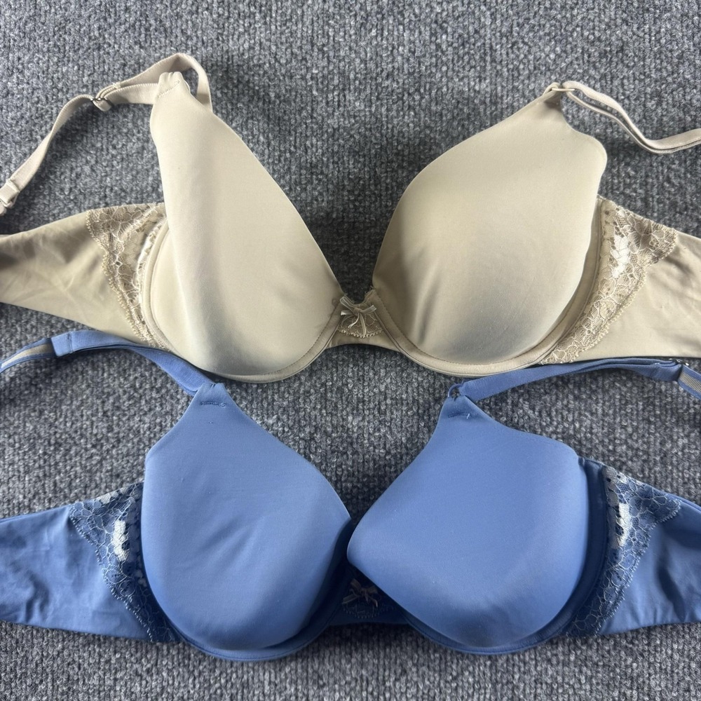 LOT Of 2 Maidenform T-Shirt Bra Womens 34D Beige Blue Padded Underwire Lace